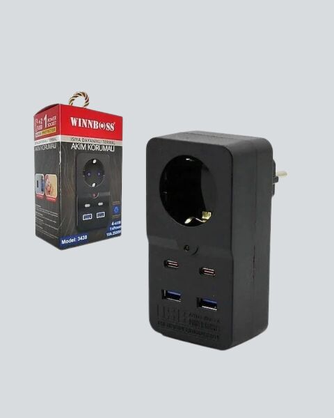 Akım Korumalı Priz 4 USB Type C Destekli Yüksek Isı Dayanımlı