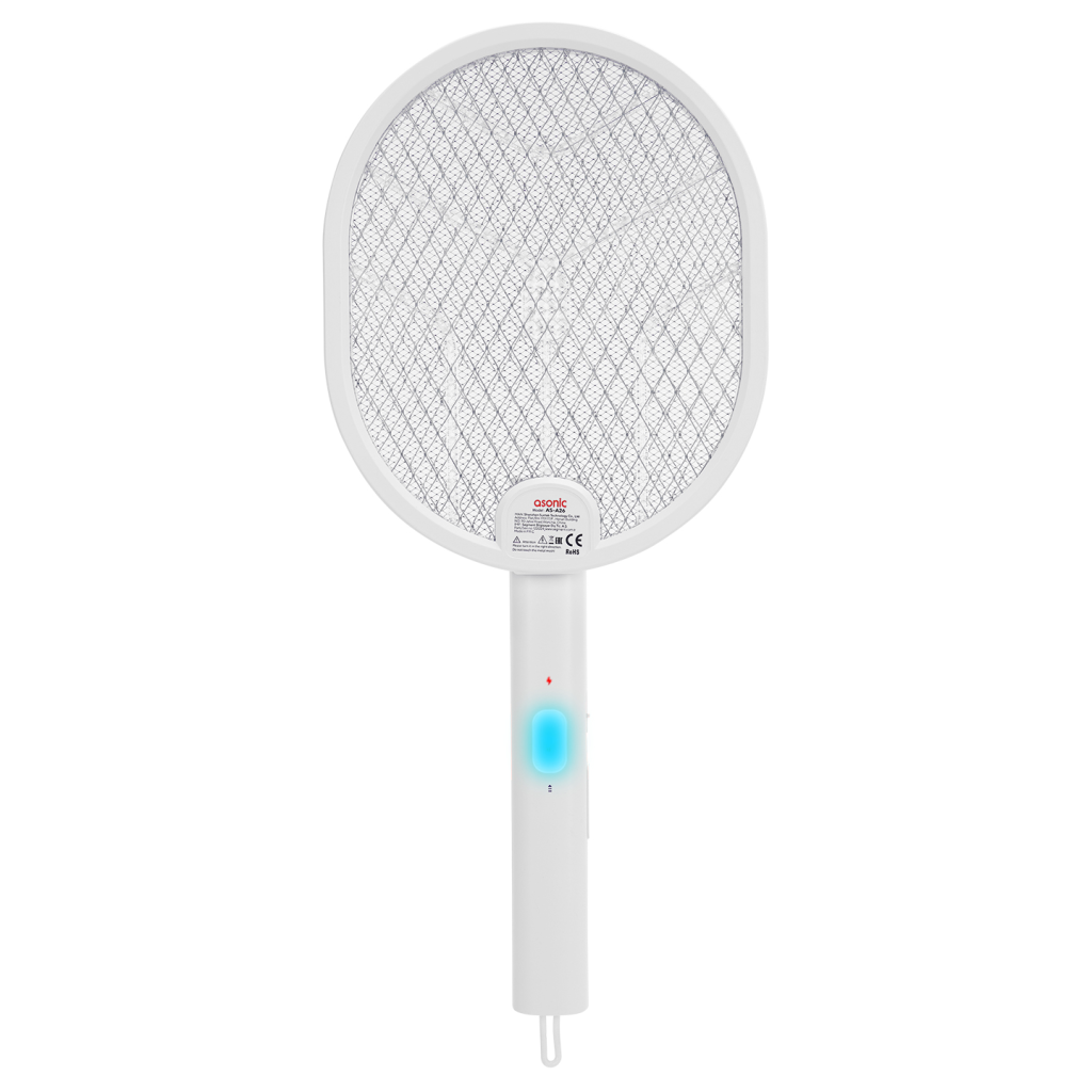 ASONIC AS-A26 Beyaz 3000V Raket Tipi UV Mor Işıklı 1200mAh Bataryalı Şarj Edilebilir Katlanabilir Sinek Öldürücü(1923)