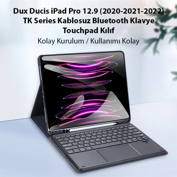 Dux Ducis iPad Pro 12.9 (2020/2021/2022) TK Series Kablosuz Bluetooth Klavye Touchpad Kılıf-(5775)