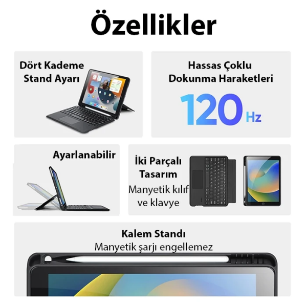 Dux Ducis iPad 7- 8-9 10.2  iPad Air3- iPad Pro 10.5(2017) DK Series Kablosuz Bluetooth Klavye-(5775)