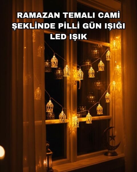 Ev Dekoru İçin Ramazan LED Işık Pilli Sıcak Sarı Cami Figürlü