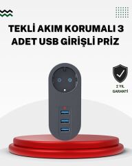 Akım Korumalı USB’li Priz – Güçlü 2500W Isı ve Çocuk Koruması