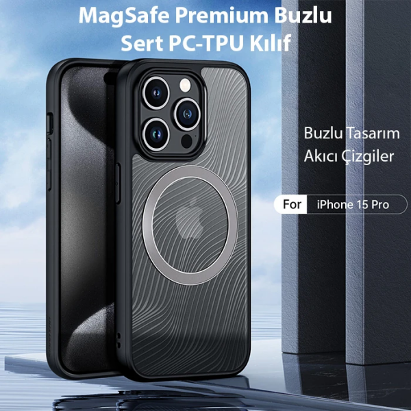 Dux Ducis iPhone 15 Pro Aimo Series MagSafe Premium Buzlu Sert PC-TPU Kılıf-(5775)