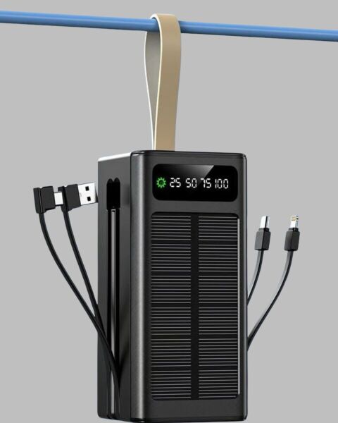 LED Aydınlatmalı Güneş Panelli Powerbank Seyahat ve Kamp İçin