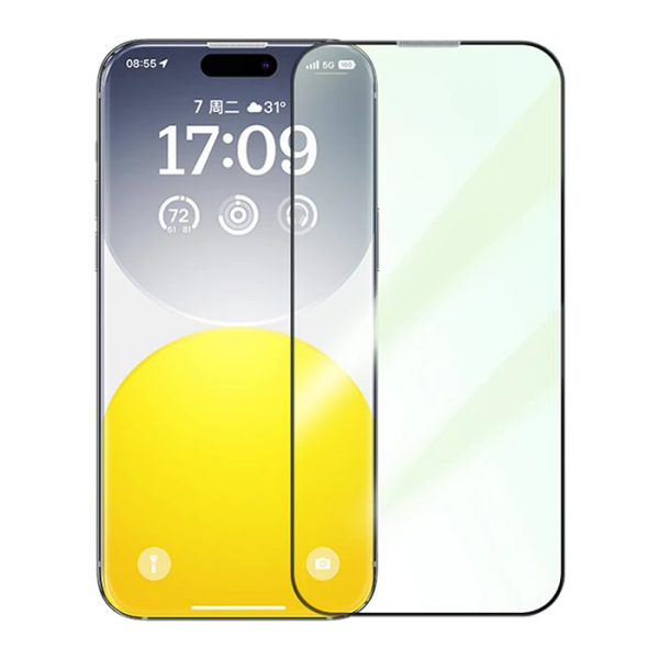 Baseus Schott iPhone 15 Pro Max Full Koruma Eye-Protection Tempered Cam Ekran Koruyucu-(5775)