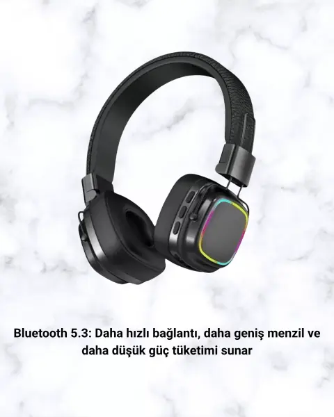 Renkli Işık Efektli Bluetooth 5.3 Müzik Kulaklığı Yeni Nesil