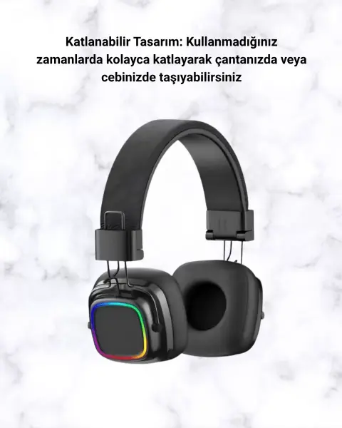 Bluetooth 5.3 Rainbow Işıklı Kulak Üstü Kablosuz Kulaklık Yeni Nesil