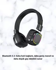 Bluetooth 5.3 Rainbow Işıklı Kulak Üstü Kablosuz Kulaklık Yeni Nesil