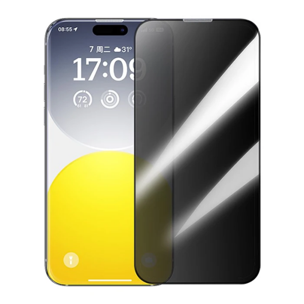 Baseus Schott iPhone 15 Pro Max Privacy Hayalet Full Koruma Tempered Cam Ekran Koruyucu-(5775)