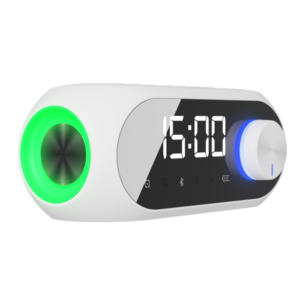 MIKADO MD-W7 Beyaz 5W FM Radyo USB AUX Bluetooth Kablosuz Taşınabilir 1200mAh Batarya Alarmlı Saat Derece ve Speaker(1923)