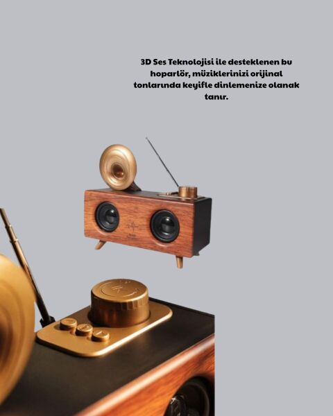 Çift Hoparlörlü Bluetooth Gramofon Speaker – FM Radyo USB SD Kart ve AUX Girişli