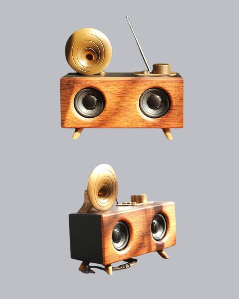 Çift Hoparlörlü Bluetooth Gramofon Speaker – FM Radyo USB SD Kart ve AUX Girişli