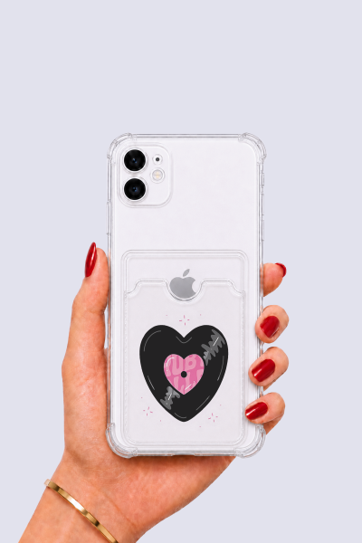 iPhone 12 Kartlıklı Vinly Desenli Kılıf