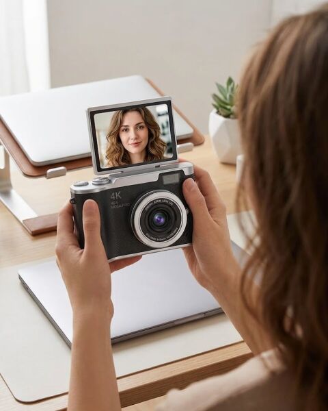 Kompakt 4K Dijital Kamera 48 MP Sensör 8X Zoom Flip Ekran Vlog ve Selfie Uyumlu