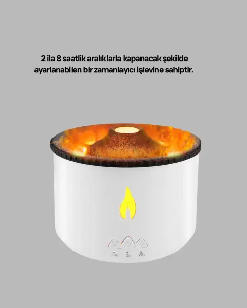 Alev Efektli Aromaterapi Difüzörü – 360 ml Su Hazneli Sessiz ve Zaman Ayarlı Yeni Nesil