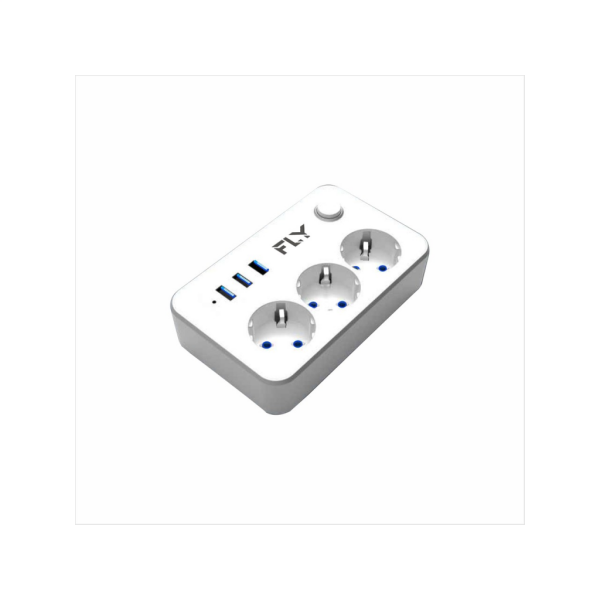 FLY 3406-01 3 Soket 3 USB Akım Korumalı Priz 2.1A Anahtarlı 2Mt Kablo (Beyaz)(1923)