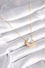 316L Çelik Gold Renk Beyaz Sedefli Hilal Model Kadın Kolye 5886