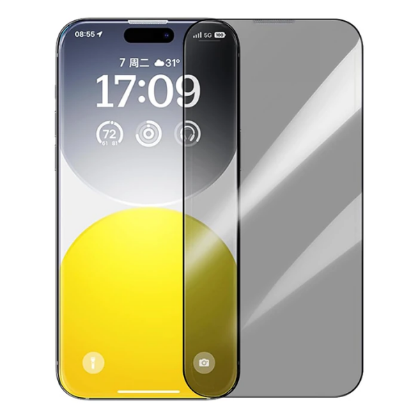 Baseus Crystalline iPhone 15 Privacy Hayalet Full Koruma Cam Ekran Koruyucu-(5775)