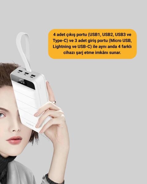 50000mAh Yüksek Kapasiteli Powerbank Hızlı Şarj ve LED Ekranlı