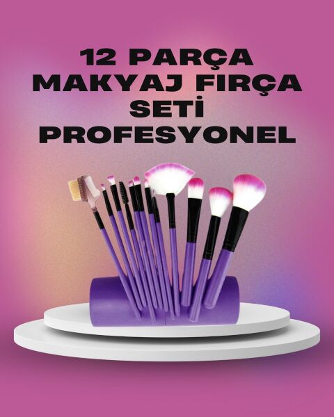 12 Parça Yumuşak Kıllı Makyaj Fırçası Seti Yüz ve Göz Makyajına Uygun Profesyonel Kullanım