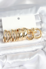 Pirinç Gold Renk 3 Çift Vintage Kadın Küpe Seti 5886