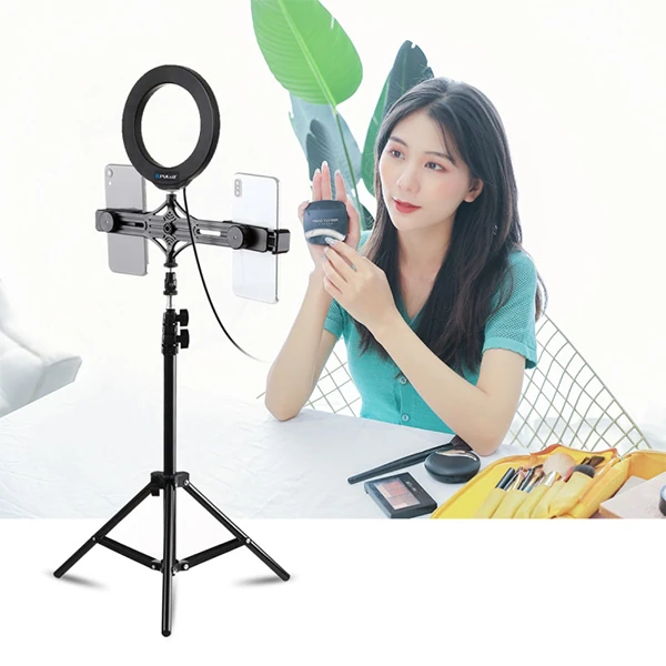 PULUZ 1.1M Çift Telefon tutucu 6.2CM Led Işık Stand YoutuberCanlı Yayın Selfie TikTok Makeup-(5775)