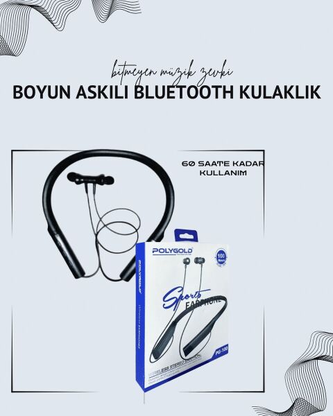 Polygold PG-100 Boyun Askılı Kablosuz Kulaklık – 200 Saat Bekleme Süresi Stereo Ses Mikrofonlu
