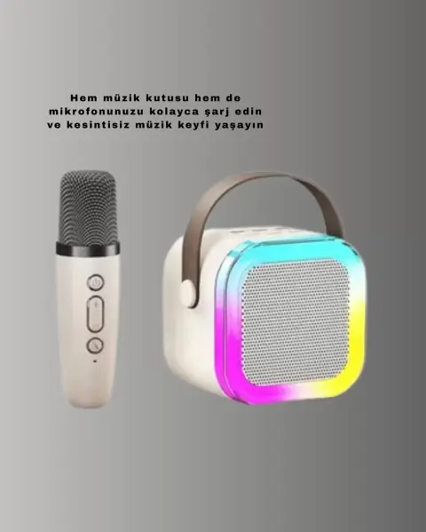 Kablosuz Karaoke Mikrofon Hoparlör Seti Güçlü Ses Çıkışı Yeni Nesil