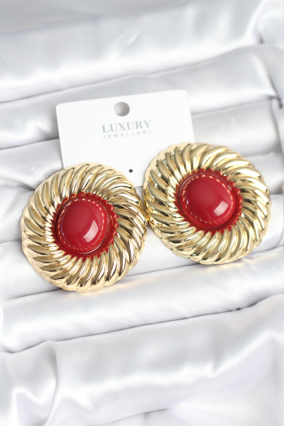 Pirinç Gold Renk Bordo Boncuklu Vintage Kadın Küpe 5886