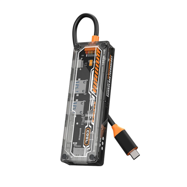 ALLY 6in1 Type-c To USB3.0 + USB2.0 + Type-c PD 100W + SD + TF + HDMI  Çoğaltıcı Transparan Hub-(5775)