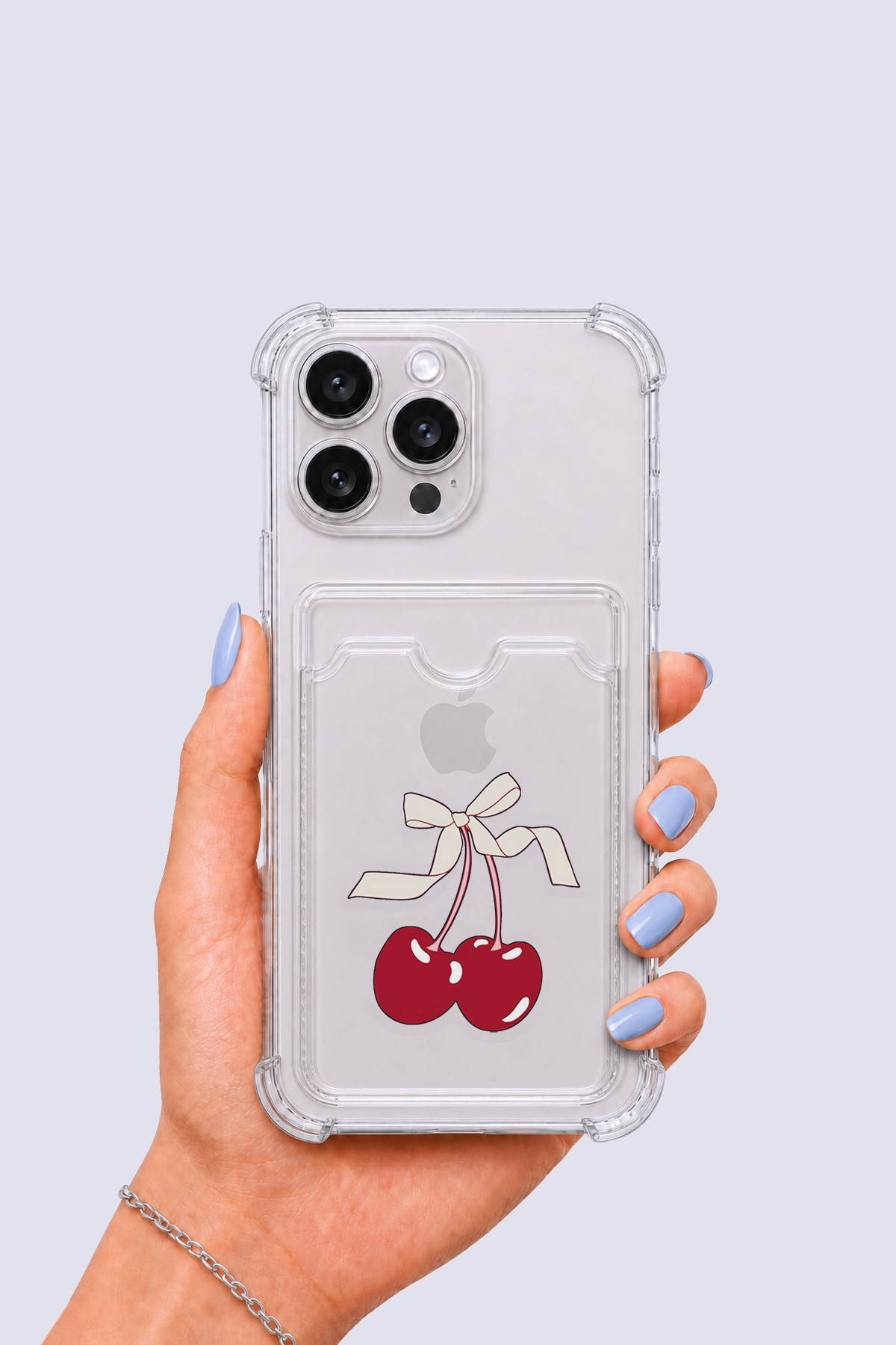 iPhone 14 Pro Max Kartlıklı Kiraz Desenli Kılıf