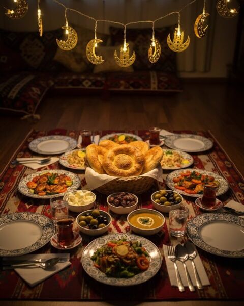 Ramazan Minare Detaylı Hilal LED Işık Günışığı Sarı Metal Süs