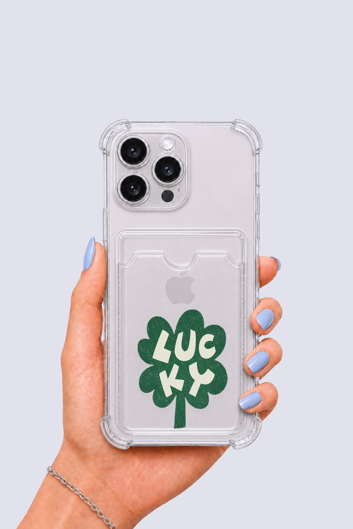 iPhone 14 Pro Max Kartlıklı Lucky Yonca Desenli Kılıf