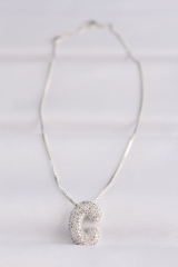 316L Çelik Zincirli Zirkon Taşlı C Harfli Silver Renk Bubble Kolye 5886