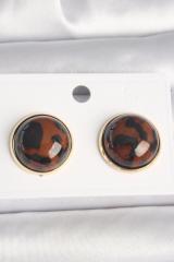 Pirinç Gold Renk 3D Daire Leopar Model Kadın Küpe 5886