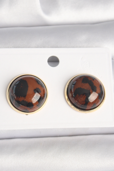 Pirinç Gold Renk 3D Daire Leopar Model Kadın Küpe 5886
