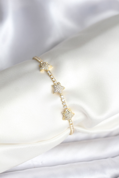 Yıldız Model Zirkon Taşlı Gold Renk Pirinç Su Yolu Kadın Bileklik 5886