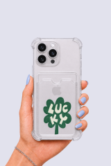 iPhone 16 Pro Max Kartlıklı Lucky Yonca Desenli Kılıf