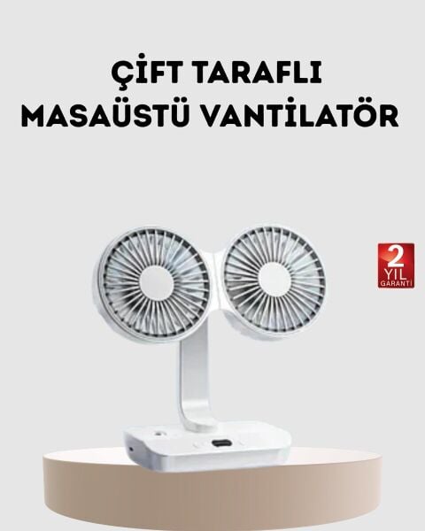 Kablosuz USB Şarjlı 720° Döner Masaüstü Fan – Çift Taraflı Serinlik ve Gece Lambası