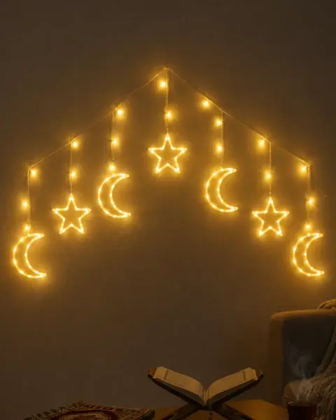 Dekoratif Ay Yıldız LED Ramazan Lambası Sıcak Beyaz Tasarım