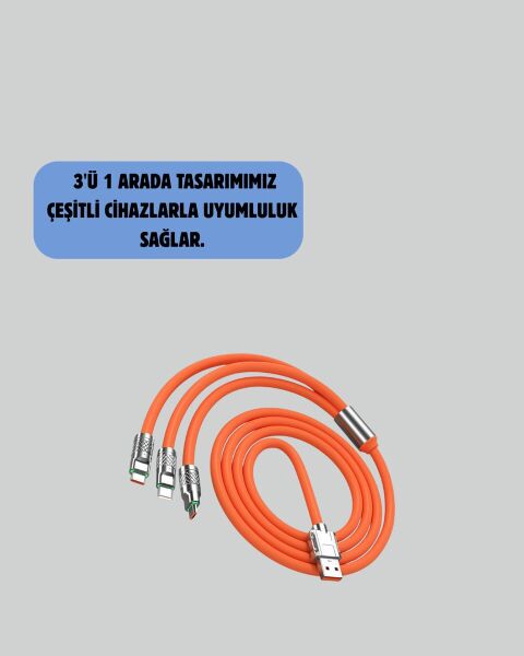 120 W Hızlı Çözüm Sunan 3'ü 1 USB Şarj Kablosu– Sağlam Gövde