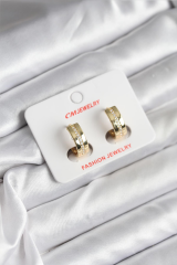 14K Gold Renk Kaplama Zirkon Taşlı Halka Model CM Kadın Küpe 5886