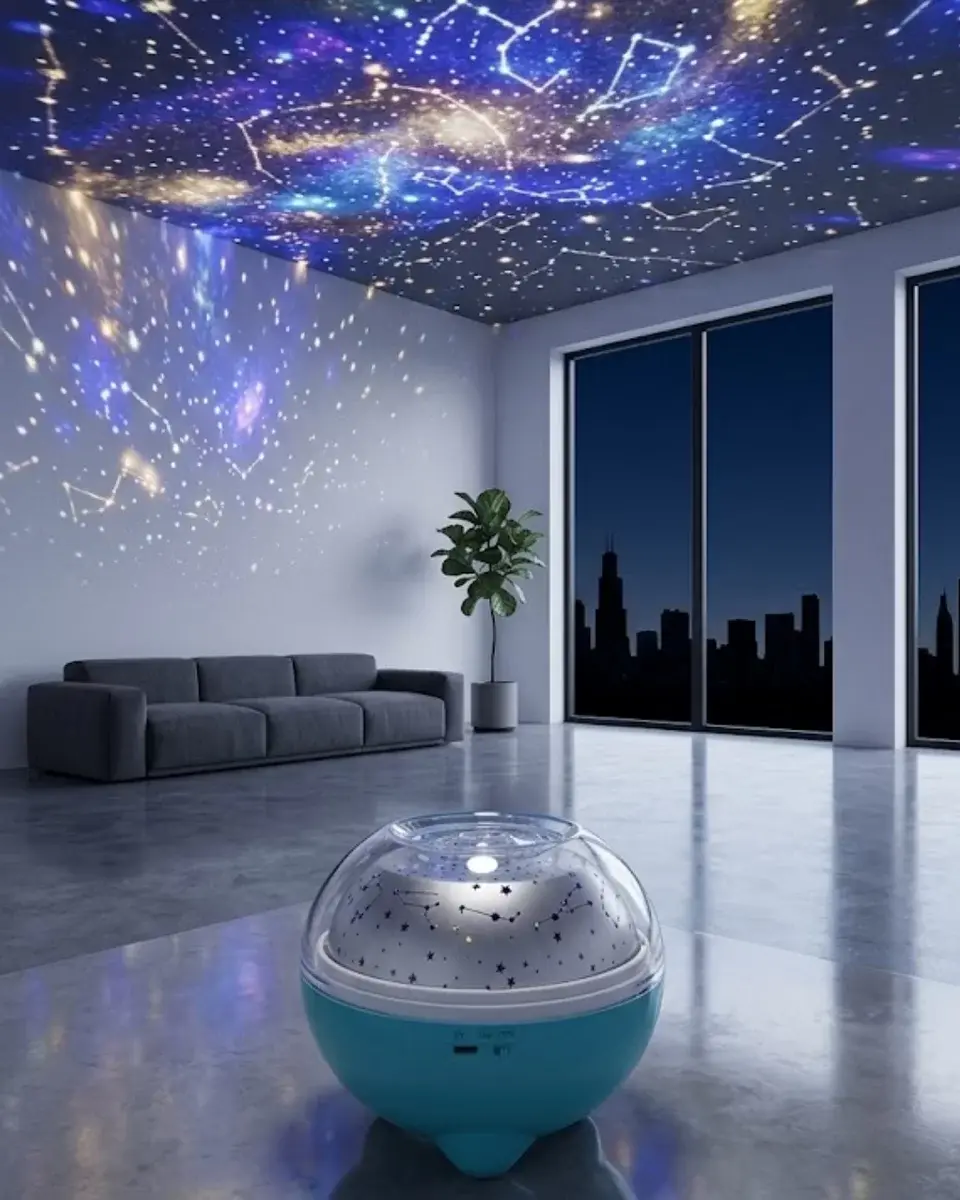 Bluetooth Hoparlörlü Yıldız Projeksiyon Gece Lambası Uzaktan Kumandalı ve Döner Işık Efektli (Kopya)