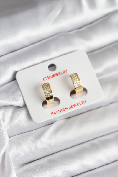 14K Gold Renk Kaplama Zirkon Taşlı Halka CM Kadın Küpe 5886