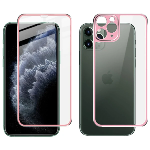 İPhone 11 Pro Max Metal Çerçeve Ön Arka 3D Full Tempered Cam Koruyucu-(5775)