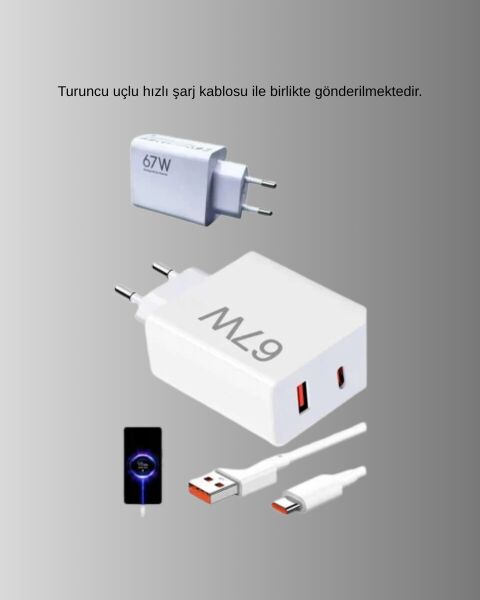 67W Turbo Type-C Hızlı Şarj Adaptörü – Akıllı Koruma Çipli Hızlı Şarj Destekli