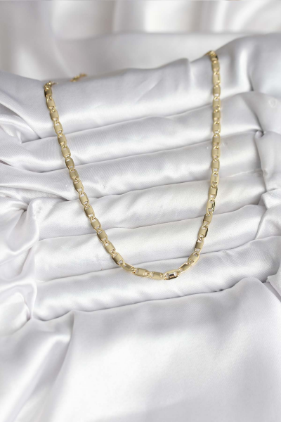 14K Gold Renk Kaplama Plaka Ezme Model Zincirli CM Kadın Kolye 5886