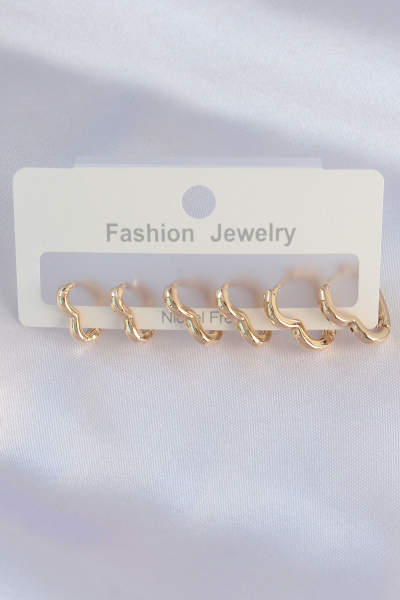 Pirinç Gold Renk Kalp Model Küpe Seti 5886