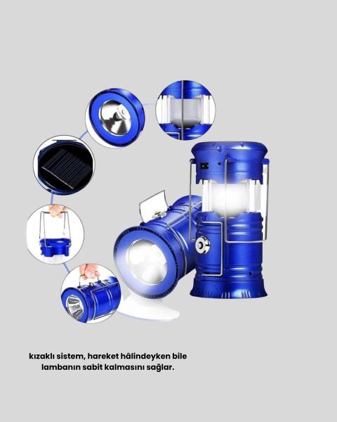 Güneş Enerjili Kamp Lambası Şarjlı Taşınabilir Kompakt Açık Hava Işığı