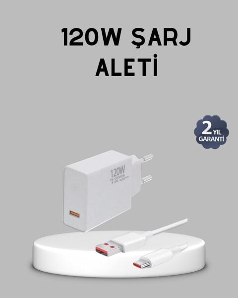 120W Süper Hızlı Şarj Adaptörü – Type-C Kablo Dahil Yüksek Voltaj Korumalı